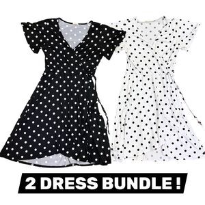*BUNDLE* Caution To The Wind 2 Polka Dot Mini Dresses Black White Medium Small